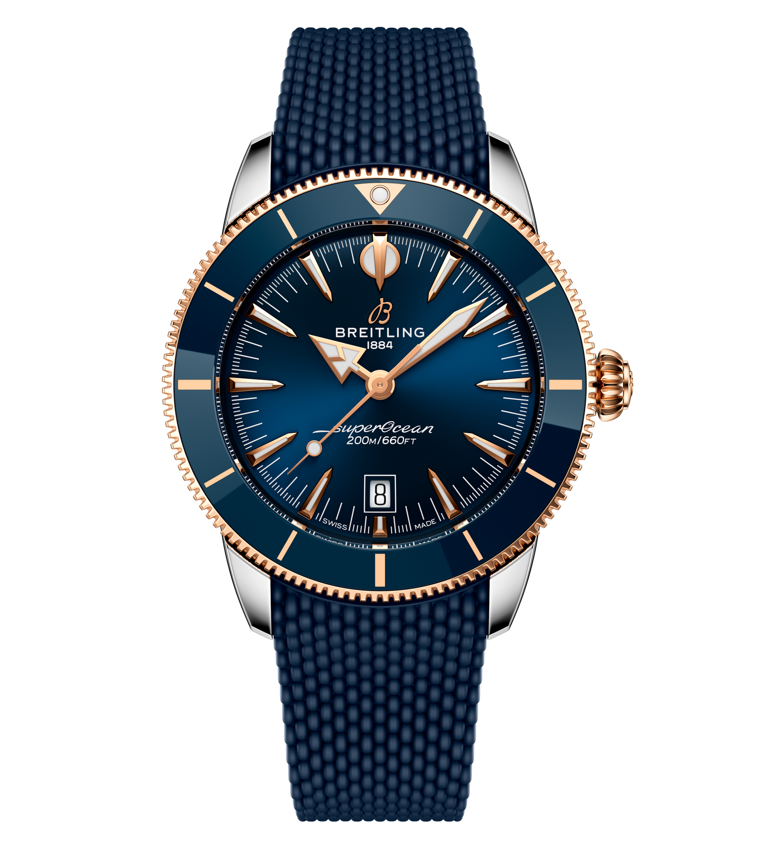 Breitling Superocean Heritage B31 Automatic 44 Watch with Blue Mesh Rubber Strap